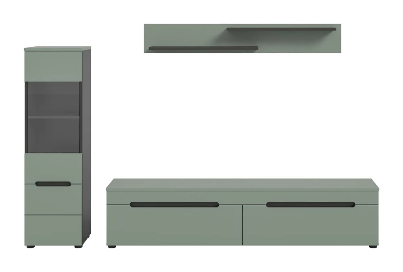 Wohnwand Anbauwand Canu | 2-teilig | Smoke Green / Basalt Grau mit Beleuchtung