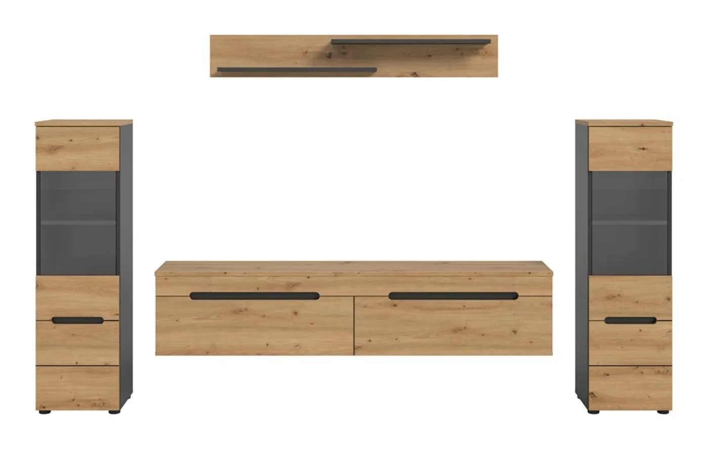 Wohnwand Anbauwand Canu | 3-teilig | Artisan / Basalt Grau | mit Beleuchtung