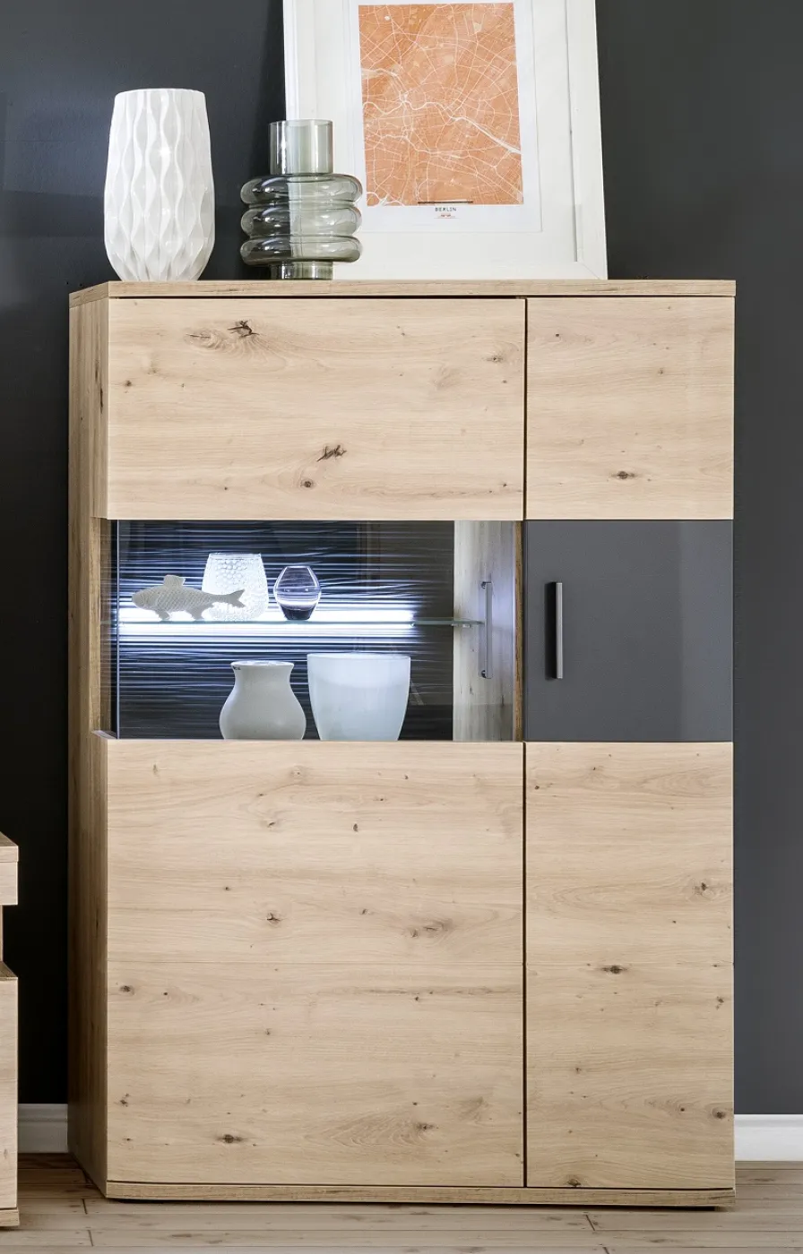 Wohnwand Anbauwand Cortona | Balkeneiche / anthrazit | 4-teilig