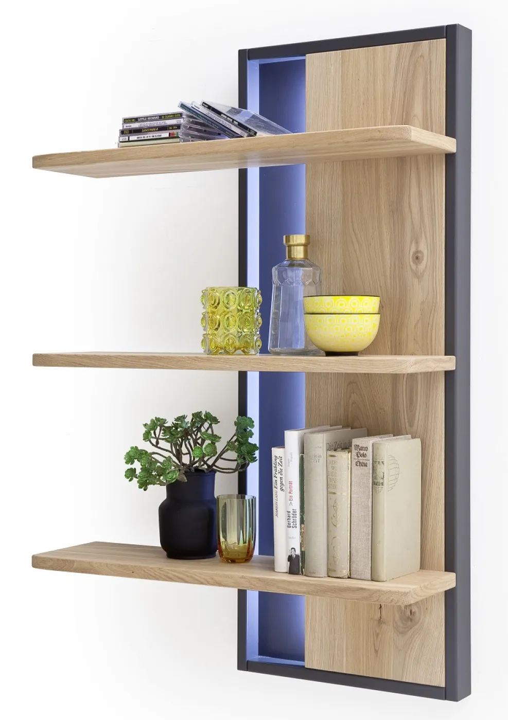 Wohnwand Anbauwand Portland | Asteiche Bianco massiv | 4-teilig