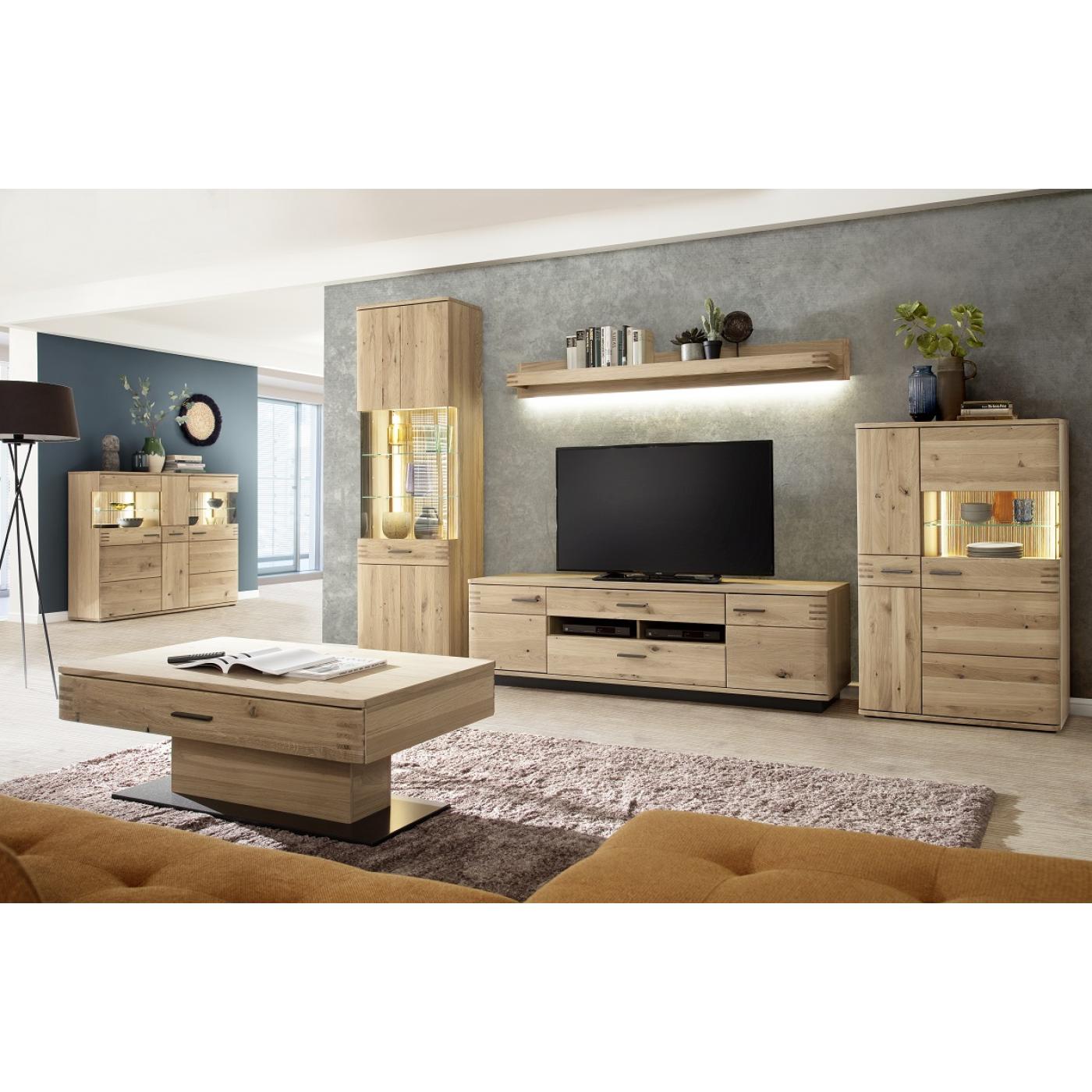 Wohnwand Anbauwand Salvador 1 | Balkeneiche Bianco | 4-teilig | LED Beleuchtung