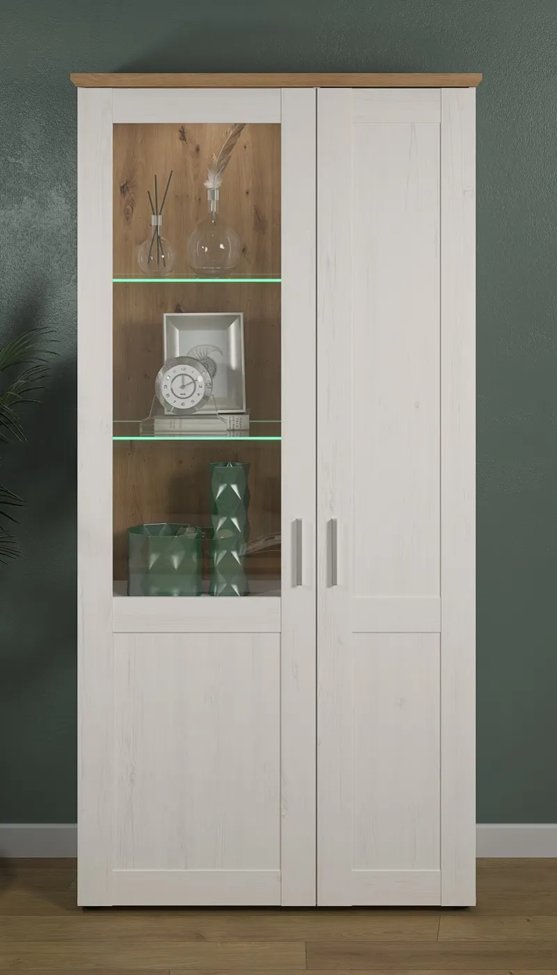Wohnwand Anbauwand Shade | Andersen Pinie weiß / Artisan Eiche | Landhausstil | 4-teilig | LED Beleuchtung