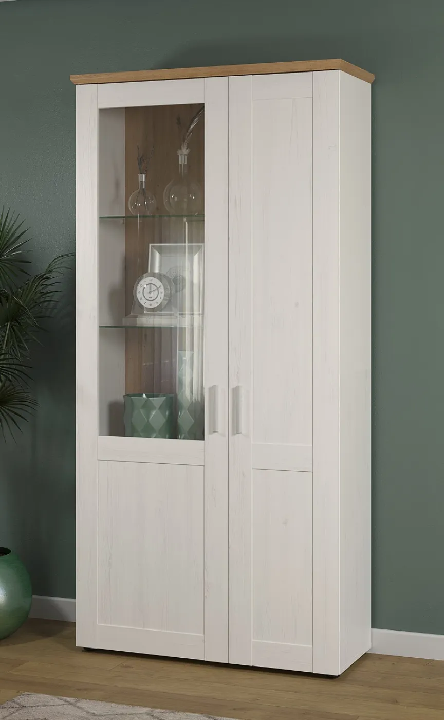 Wohnwand Anbauwand Shade | Andersen Pinie weiß / Artisan Eiche | Landhausstil | 4-teilig | LED Beleuchtung