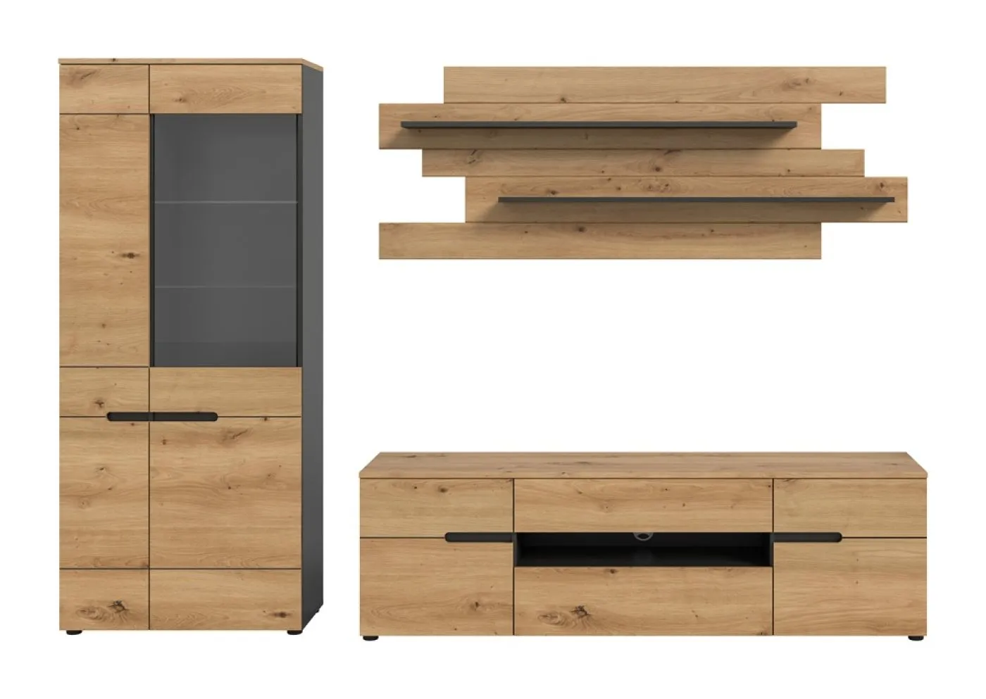 Wohnwand Canu 1 | 3-teilig | Artisan / Basalt Grau mit 2er Set Unterbauspot