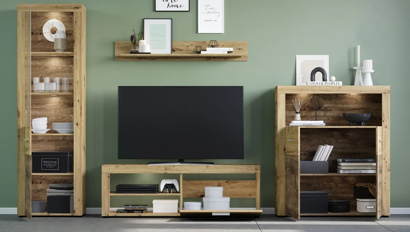 Wohnwand Fly | Artisan Eiche | 4-teilig | LED Beleuchtung
