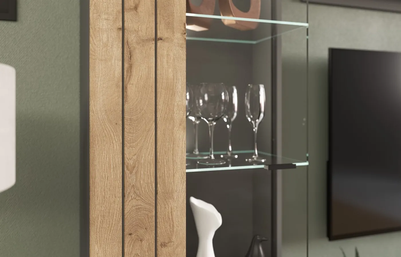Wohnwand Freno | grau matt / Nox Oak | 4-teilig