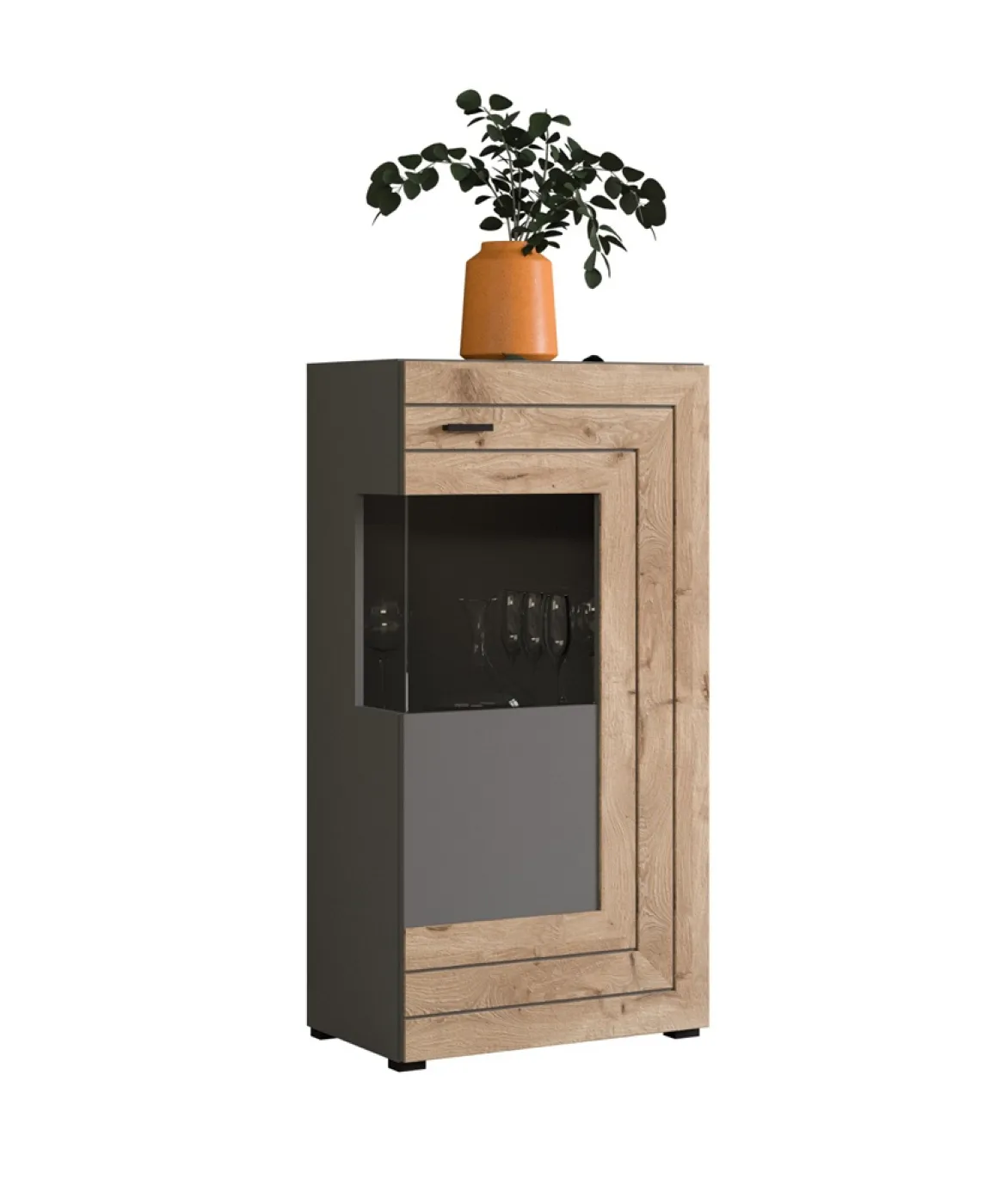 Wohnwand Freno | grau matt / Nox Oak | 4-teilig