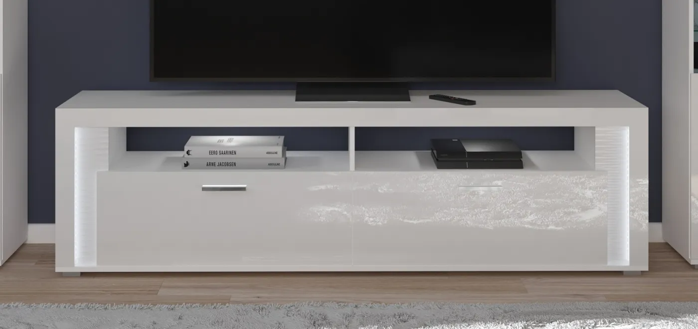 Wohnwand Wohnkombination 1 Skylight | weiß Hochglanz | 4-teilig | LED Beleuchtung