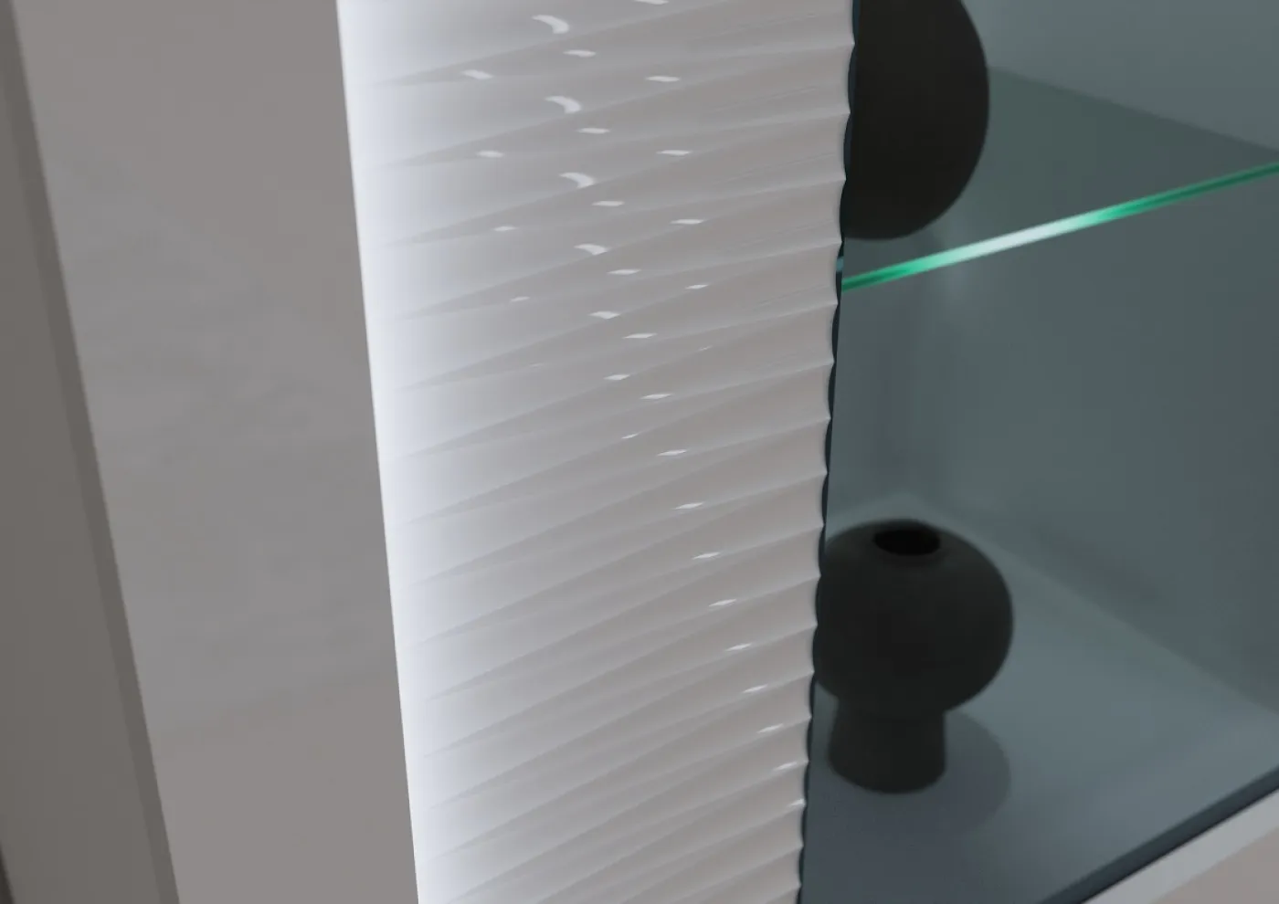 Wohnwand Wohnkombination 1 Skylight | weiß Hochglanz | 4-teilig | LED Beleuchtung