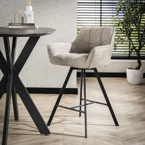 2er Set Barstuhl Billie | drehbar | Bouclé | sandfarbe