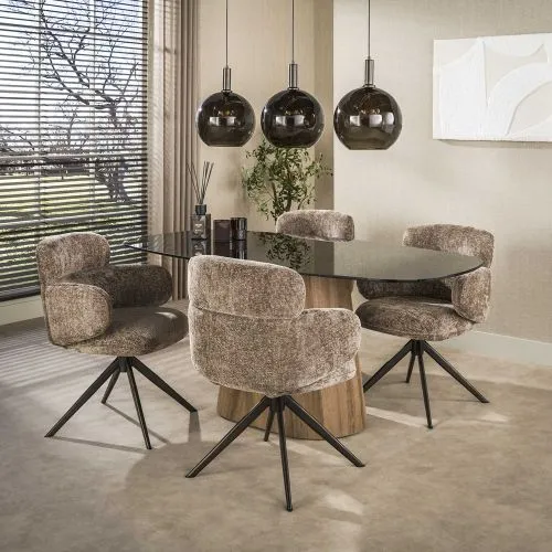 2er Set Stuhl Tano | Chenillestoff | drehbar | champagne-braun