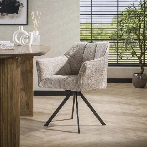 2er Set Stuhl Toik mit Armlehnen | drehbar | Webstoff | Sandfarbe