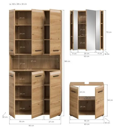 Bad Set Ice 10 | 3-teilig | Artisan Oak ohne Beleuchtung