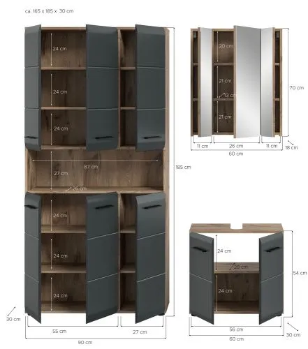 Bad Set Ice 10 | 3-teilig | Nox Oak / schwarz matt