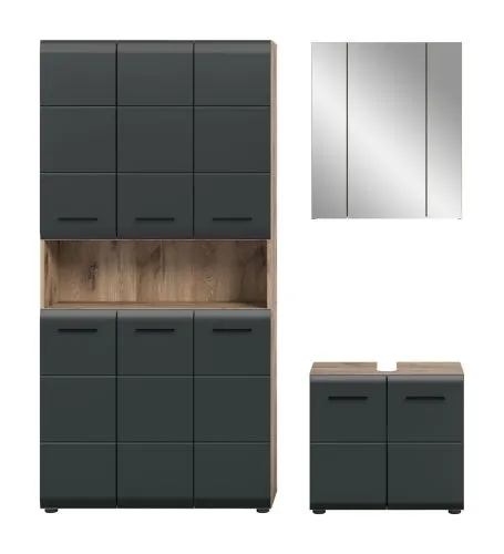 Bad Set Ice 10 | 3-teilig | Nox Oak / schwarz matt mit Badaufsatzleuchte
