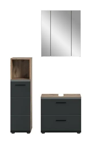 Bad Set Ice 2 | 3-teilig | Nox Oak / schwarz matt mit Badaufsatzleuchte