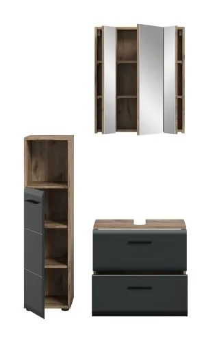 Bad Set Ice 2 | 3-teilig | Nox Oak / schwarz matt mit Badaufsatzleuchte