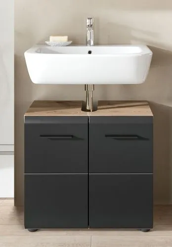 Bad Set Ice 2 | 4-teilig | Nox Oak / schwarz matt mit Aufsatzleuchte