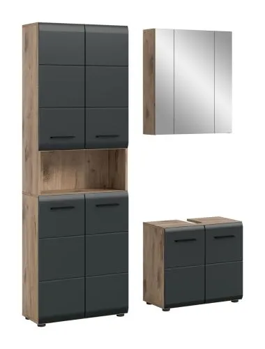 Bad Set Ice | 3-teilig | Nox Oak / schwarz matt mit Badaufsatzleuchte