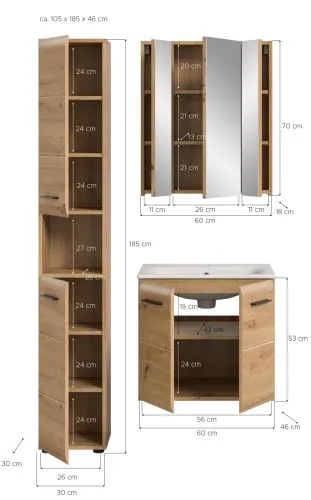 Bad Set Ice 4 | 3-teilig | Artisan Oak mit Badaufsatzleuchte