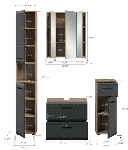 Bad Set Ice | 4-teilig | Nox Oak / schwarz matt