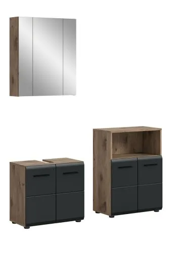Bad Set Ice 6 | 3-teilig | Nox Oak / schwarz matt mit Aufsatzleuchte