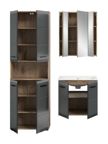 Bad Set Ice 6 | 3-teilig | Nox Oak / schwarz matt ohne