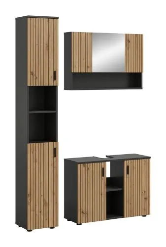 Bad Set Mone | 3-teilig | Basalt grau / Artisan Oak