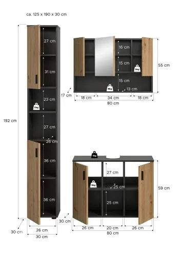 Bad Set Mone | 3-teilig | Basalt grau / Artisan Oak