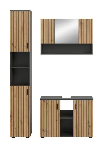 Bad Set Mone | 3-teilig | Basalt grau / Artisan Oak ohne Aufsatzleuchte