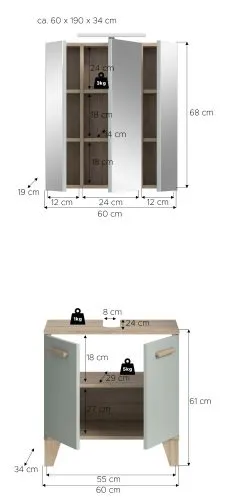 Bad Set Star 4 | 2-teilig | hellgrün / Eiche | ohne Beleuchtung