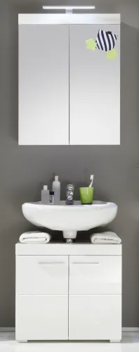 Badezimmer-Set Amanda | weiß Hochglanz | 2-teilig mit Aufsatzleuchte