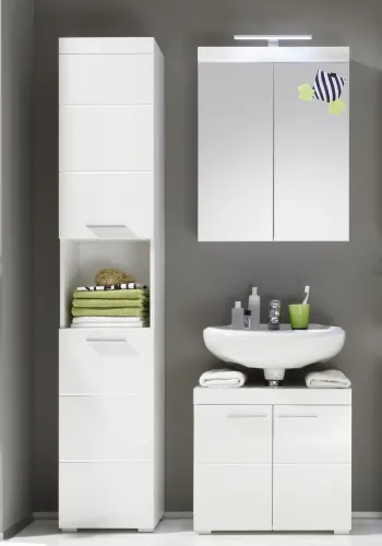 Badezimmer-Set Amanda | weiß Hochglanz | 3-teilig mit Aufsatzleuchte