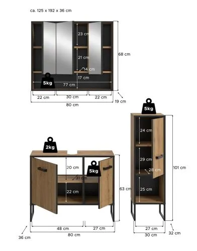 Badezimmer-Set Bagno 1 | Artisan Oak | 3-teilig mit Beleuchtung