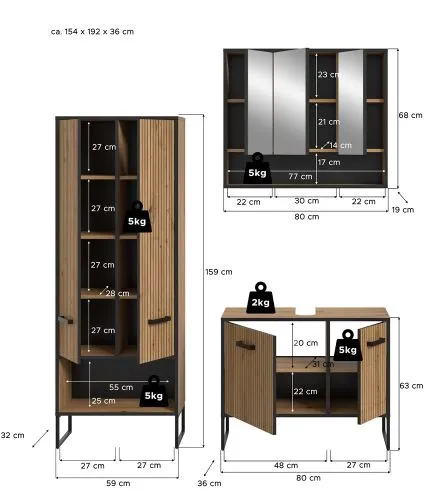 Badezimmer-Set Bagno 3 | Artisan Oak | 3-teilig mit Beleuchtung