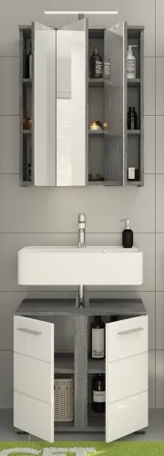Badezimmer-Set Blake | weiß Hochglanz / rauchsilber | 2-teilig mit Aufsatzleuchte