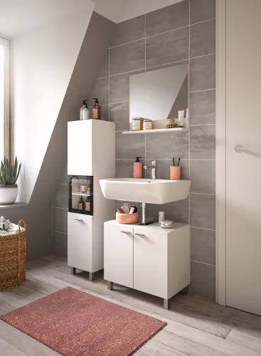 Badezimmer Set Boston 2 | 3-teilig | weiß | mit Aufsatzleuchte & Glasbodenclip