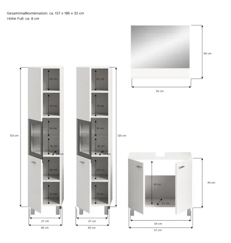 Badezimmer Set Boston 3 | 4-teilig | weiß | mit Aufsatzleuchte & Glasbodenclip