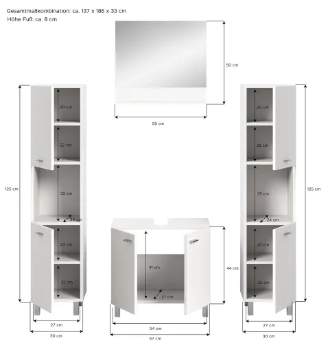 Badezimmer Set Boston | 4-teilig | weiß | mit Aufsatzleuchte