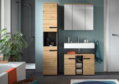Badezimmer Set Canu 2 | 3-teilig | Artisan Eiche / Basalt grau | optional Beleuchtung