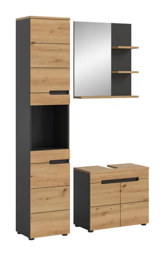 Badezimmer Set Canu | 3-teilig | Artisan Eiche / Basalt grau | mit Aufsatzleuchte