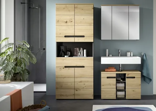 Badezimmer Set Canu 4 | 3-teilig | Artisan Eiche / Basalt grau | mit Aufsatzleuchte