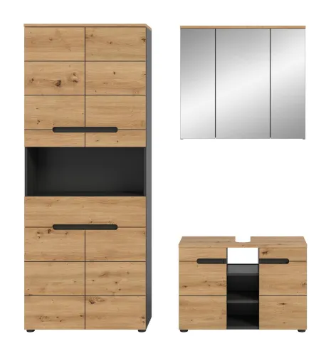 Badezimmer Set Canu 4 | 3-teilig | Artisan Eiche / Basalt grau | ohne Aufsatzleuchte
