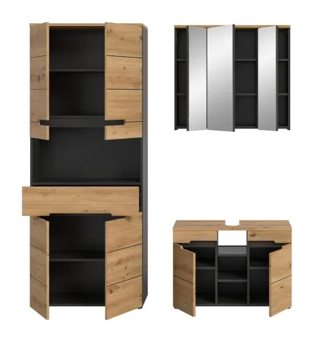 Badezimmer Set Canu 4 | 3-teilig | Artisan Eiche / Basalt grau | ohne Aufsatzleuchte