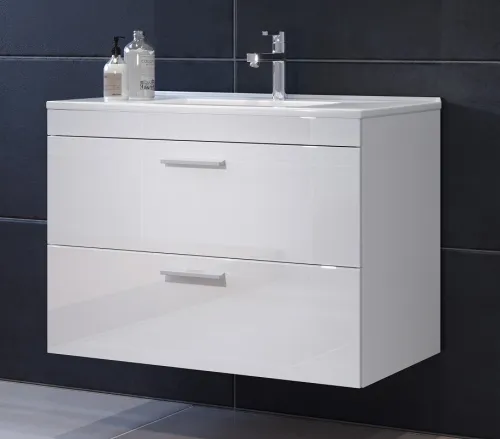Badezimmer-Set Devon | inkl. Waschbecken | weiß Hochglanz | 2-teilig mit Aufsatzleuchte