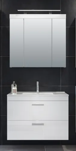 Badezimmer-Set Devon | inkl. Waschbecken | weiß Hochglanz | 2-teilig ohne Aufsatzleuchte