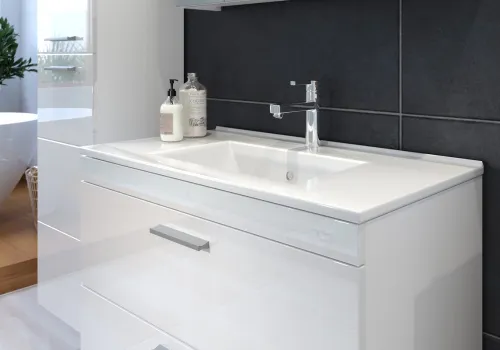 Badezimmer-Set Devon | inkl. Waschbecken | weiß Hochglanz | 2-teilig ohne Aufsatzleuchte