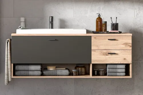 Badezimmer-Set Grado | Nox Oak / grau | 4-teilig