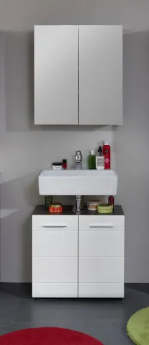 Badezimmer-Set Line | weiß Hochglanz / Sardegna Rauchsilber | 2-teilig