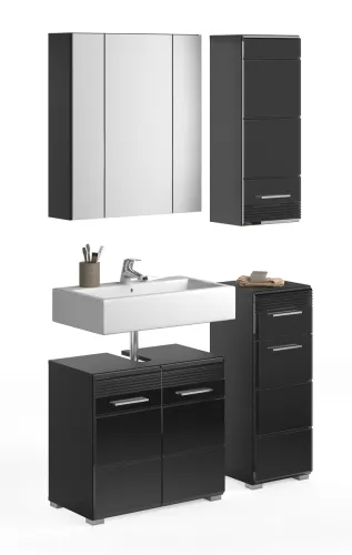 Badezimmer-Set Linus | schwarz Hochglanz | 4-teilig ohne Aufsatzleuchte